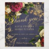 Elegante marine bordeaux goud typografie bruiloft wijn etiket (Enkel label)