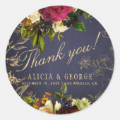 Elegante marine bordeaux gouden bruiloft dank u ronde sticker (Voorkant)