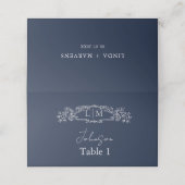 Elegante marine botanische kam bruiloft plaatskaartje (Buitenkant ongevouwen)