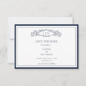 Elegante marine botanische kam monogram bruiloft save the date (Voorkant)
