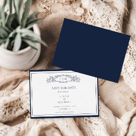 Elegante marine botanische kam monogram bruiloft save the date