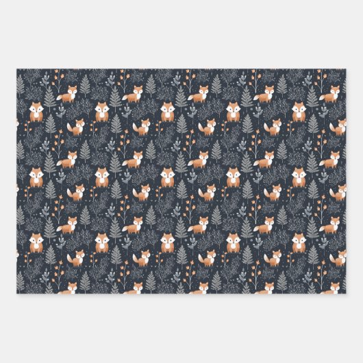 Elegante marine en bruine bosrijke winterdieren inpakpapier vel (Voorkant 3)