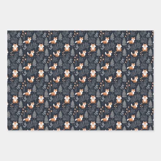 Elegante marine en bruine bosrijke winterdieren inpakpapier vel (Voorkant)