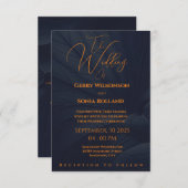 Elegante marine en gouden bruiloft kaart (Voorkant / Achterkant)