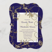 Elegante marine en gouden bruiloft uitnodigingen (Voorkant / Achterkant)