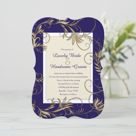 Elegante marine en gouden bruiloft uitnodigingen