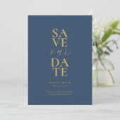Elegante Marine en Gouden Minimalistische Bruiloft Save The Date (Staand voorkant)