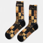Elegante Marine en Gouden Patchwork - Custom Flora Sokken (Links)
