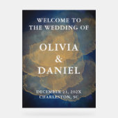 Elegante marine en gouden winter bruiloft welkom acryl bord (Voorkant)