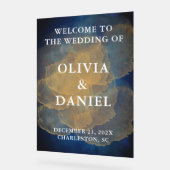 Elegante marine en gouden winter bruiloft welkom acryl bord (Hoek)