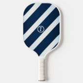Elegante marine en lichtblauw gestreepte nautische pickleball paddle (Voorkant)