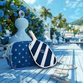 Elegante marine en lichtblauw gestreepte nautische pickleball paddle
