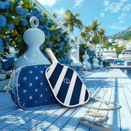 Elegante marine en lichtblauw gestreepte nautische pickleball paddle