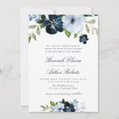 elegante marine en lichtblauwe florale bruiloft kaart (Voorkant)