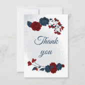 elegante marine en rode bloemen botanisch bedankkaart (Voorkant)