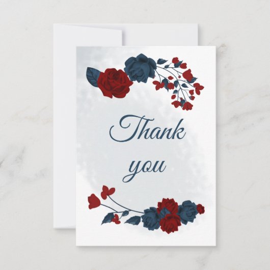elegante marine en rode bloemen botanisch bedankkaart (Voorkant)