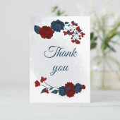elegante marine en rode bloemen botanisch bedankkaart (Staand voorkant)