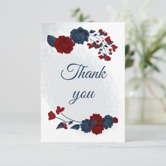 elegante marine en rode bloemen botanisch bedankkaart (Staand voorkant)