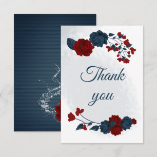 elegante marine en rode bloemen botanisch bedankkaart