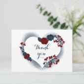 elegante marine en rode floral bedankkaart (Staand voorkant)