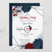 elegante marine en rode florale botanische verjaar kaart (Voorkant / Achterkant)
