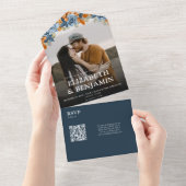 Elegante marine en roest QR code RSVP bruiloft All In One Uitnodiging (Afscheurbaar)