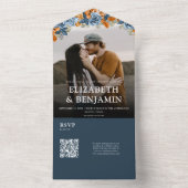 Elegante marine en roest QR code RSVP bruiloft All In One Uitnodiging (Binnen)