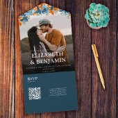 Elegante marine en roest QR code RSVP bruiloft All In One Uitnodiging