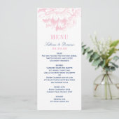 Elegante marine en roze Floral Peony bruiloft Menu (Staand voorkant)