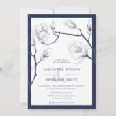 Elegante marine en witte bloemen bruiloft kaart (Voorkant)
