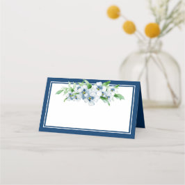 Elegante marine en witte bloemenontvangst plaatskaartje