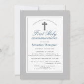 Elegante marine en witte strepen eerste communie kaart (Voorkant)