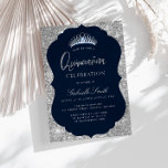 Elegante marine en zilveren Quinceanera uitnodigin Kaart<br><div class="desc">Een elegant design met marineblauwe kleur en faux silver folie. De eigenschappen van deze sjabloon kunnen worden aangepast om aan uw unieke stijl te voldoen.</div>