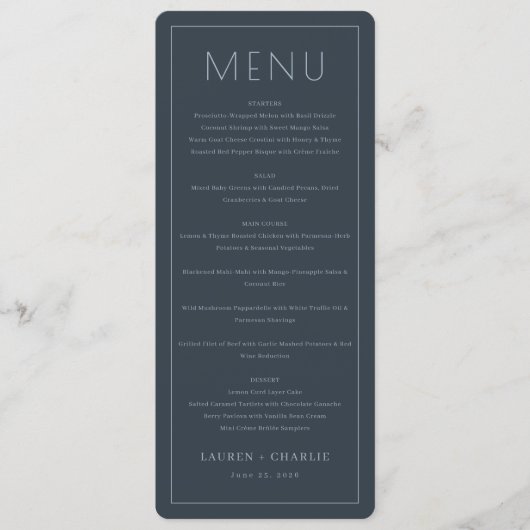 Elegante marine formele menu (Voorkant)
