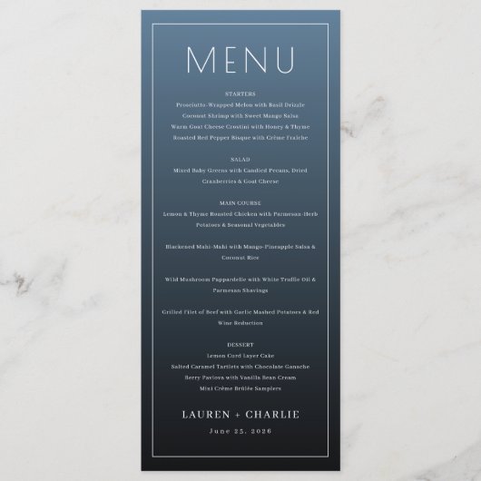 Elegante marine formele menu (Voorkant)