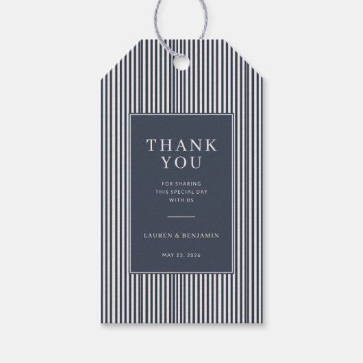 Elegante marine gestreepte dankbaarheid cadeaulabel (Voorkant)