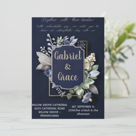 ELEGANTE MARINE GOUD KLASSIEKE BRUILOFT UITNODIGIN KAART (Staand voorkant)