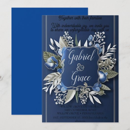 ELEGANTE MARINE GOUD KLASSIEKE BRUILOFT UITNODIGIN KAART (Voorkant / Achterkant)