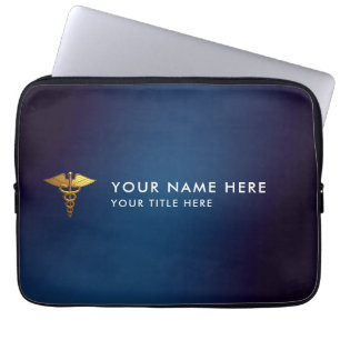 Elegante marine gouden caduceus medische dokter laptop sleeve