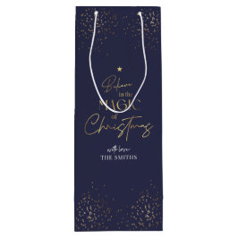 Elegante marine & gouden glitter familienaam kerst wijn cadeautas