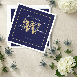 Elegante marine huwelijksfeest witte script & goud servet