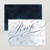 Elegante marine kalligrafie vintage bruiloft RSVP (Voorkant / Achterkant)