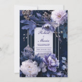 Elegante Marine & Lavendel Bloemen Huwelijksuitnod Kaart (Voorkant)