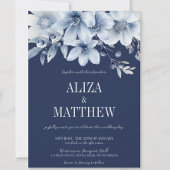 Elegante Marine & Lichtblauwe Bloemen Huwelijk Kaart