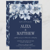 Elegante Marine & Lichtblauwe Bloemen Huwelijk Kaart