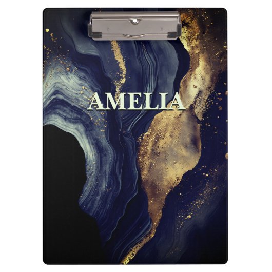 Elegante marine marmer kunst faux gouden glitter klembord (Voorkant)