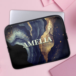 Elegante marine marmer kunst faux gouden glitter laptop sleeve