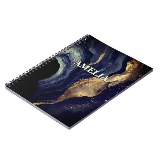Elegante marine marmer kunst faux gouden glitter notitieboek (Linkerzijde)
