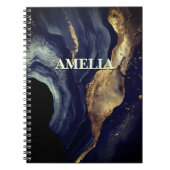 Elegante marine marmer kunst faux gouden glitter notitieboek (Voorkant)