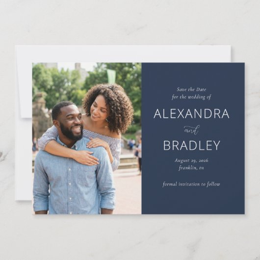 Elegante Marine Moderne Foto Save The Date (Voorkant)
